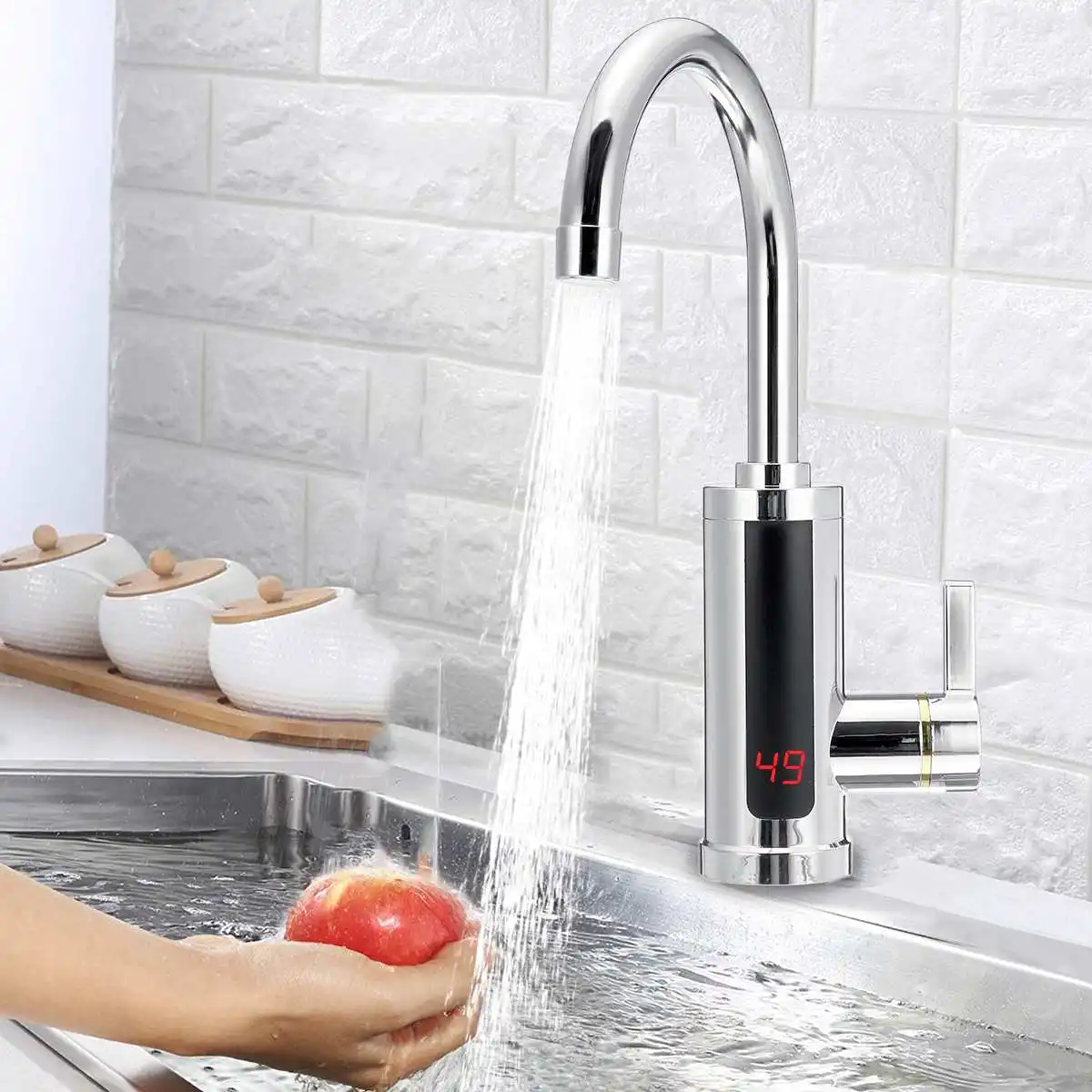 3000W Kitchen Faucet Electric Water Heater Tap Instant Hot Water Faucet Heater Heating Faucet Tankless Water Heater with LED