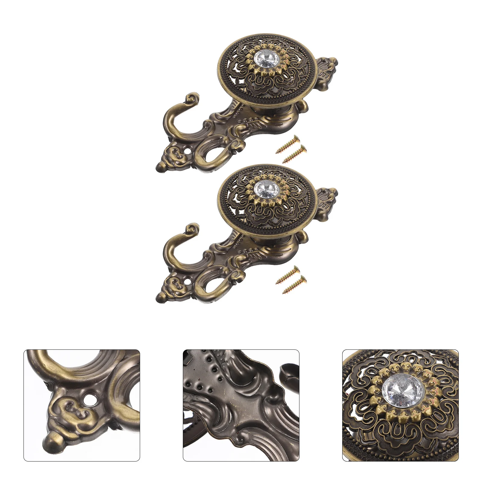 2 stücke Strass Haken Set Vintage Dekorative Vorhang Haken Für Badezimmer Küche Dusche Handtuch Kleidung Hängen Hause Dekoration