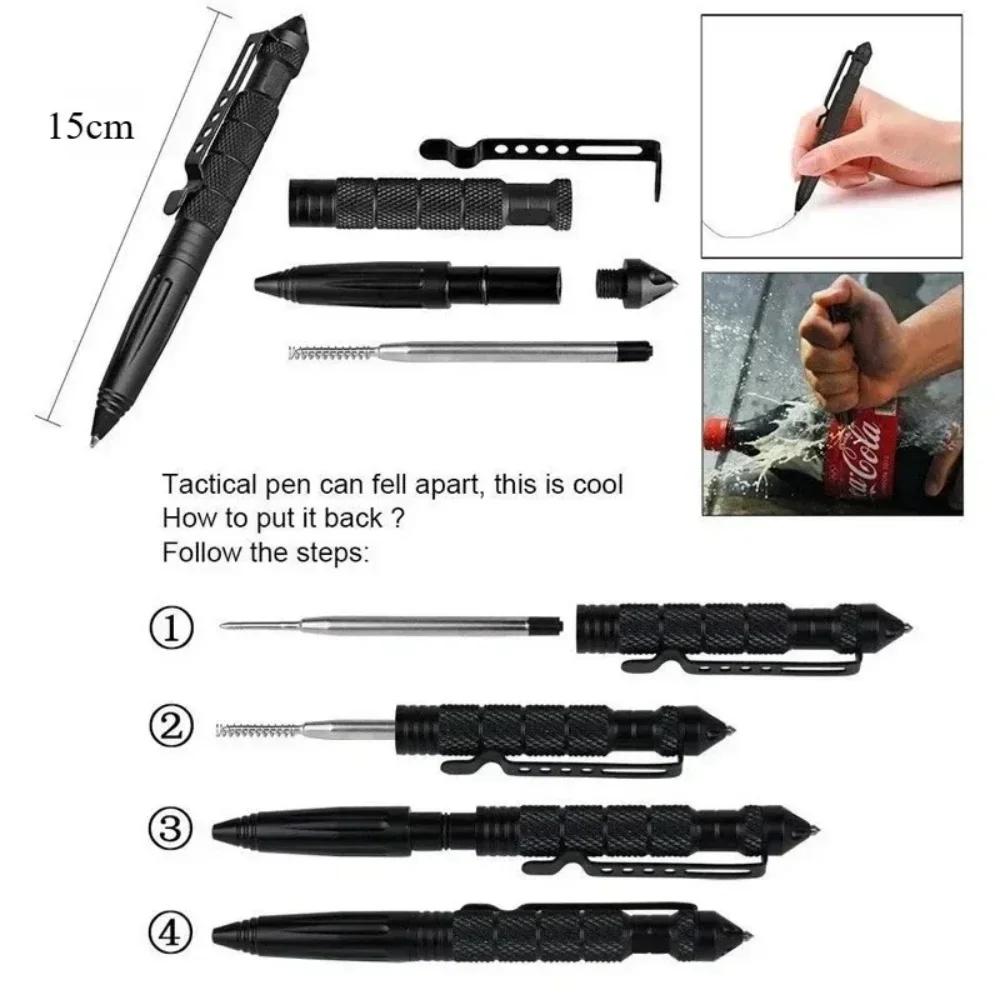 Multifunctional Emergency Survival Pen Tungsten Steel Window Breaker Tip Anti-Slip Portable Outdoor Self Defense Emergency Tool