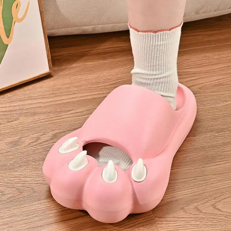 Cat Paw Slippers Open Toe Slide Sandals Animal Slides Non-Slip Soft Slipper With Thick Sole Cloud Slippers For Bathroom Pool