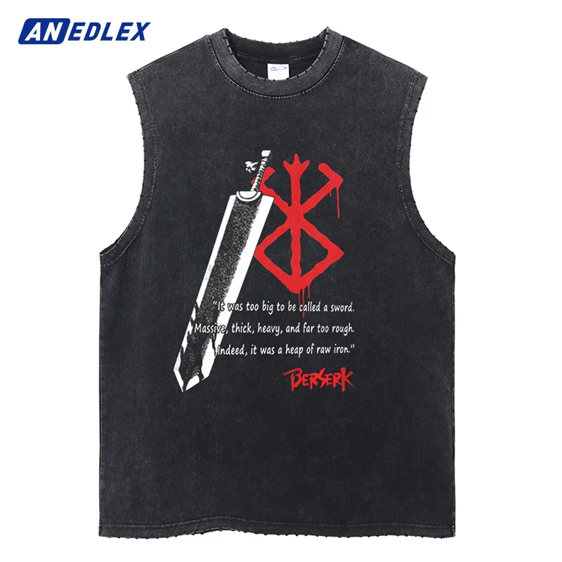 

Fashion Anime Print Graphic Casual Vest Summer Men Washed Sleeveless Tank Tops Hip Hop Streetwear Harajuku Cotton Vintage Vests