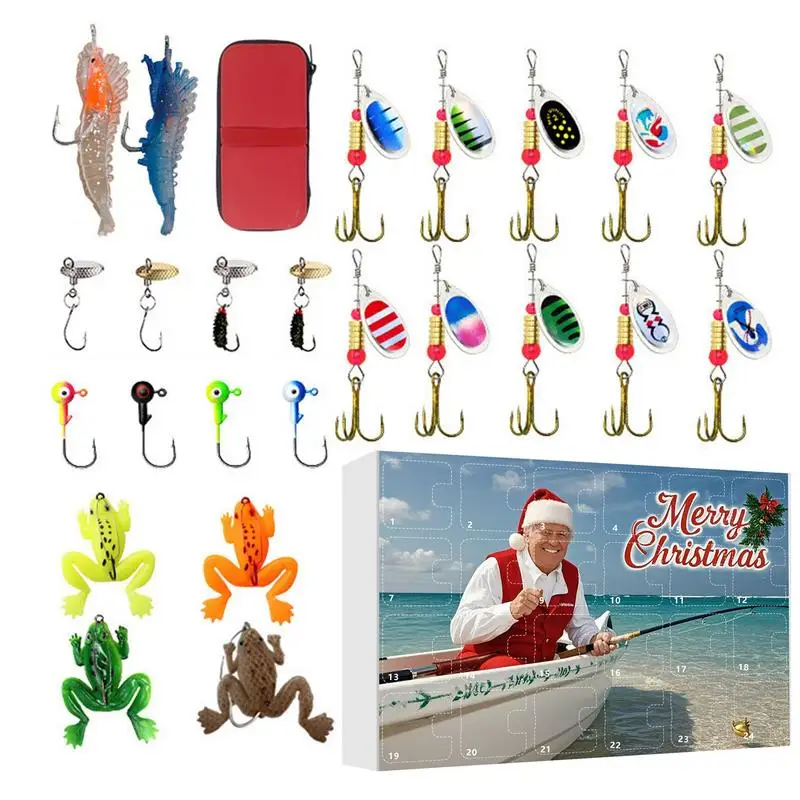 2024 Advent Fishing Advent Calendar Christmas Countdown 24 Days Fishing Lures Set Fishing Tackle gift box for Husband Father