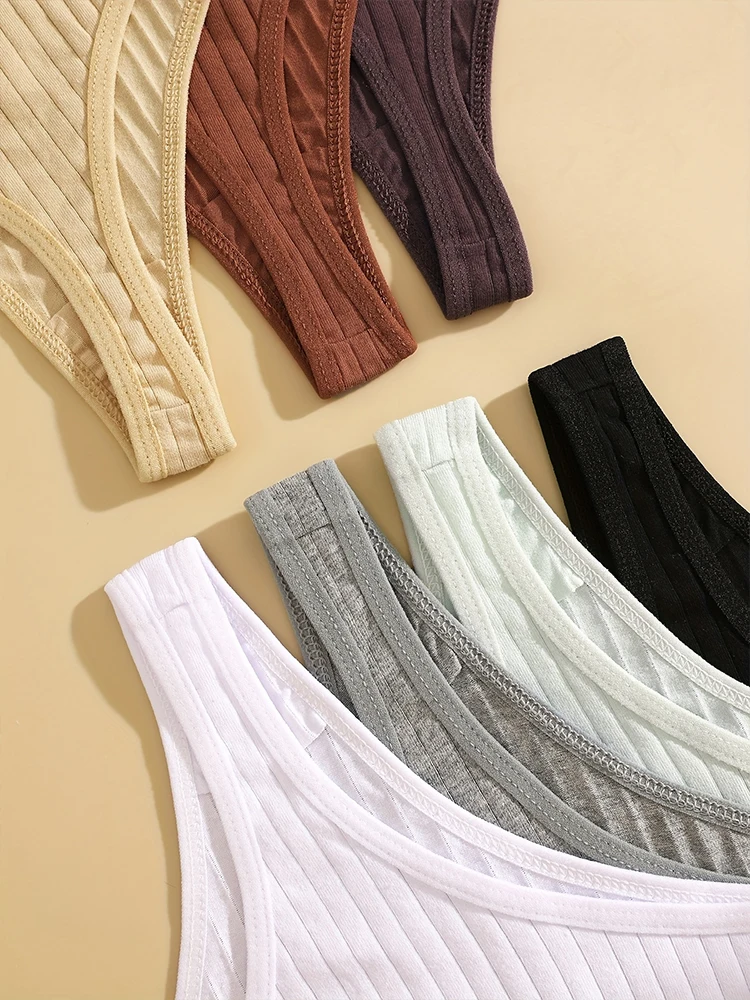 7PCS Dámské sexy bavlněné kalhotky G-string Jednobarevné žebrované měkké tanga Dámské kalhotky s nízkým pasem Dámské sexy bikiny spodní prádlo - náhled 3