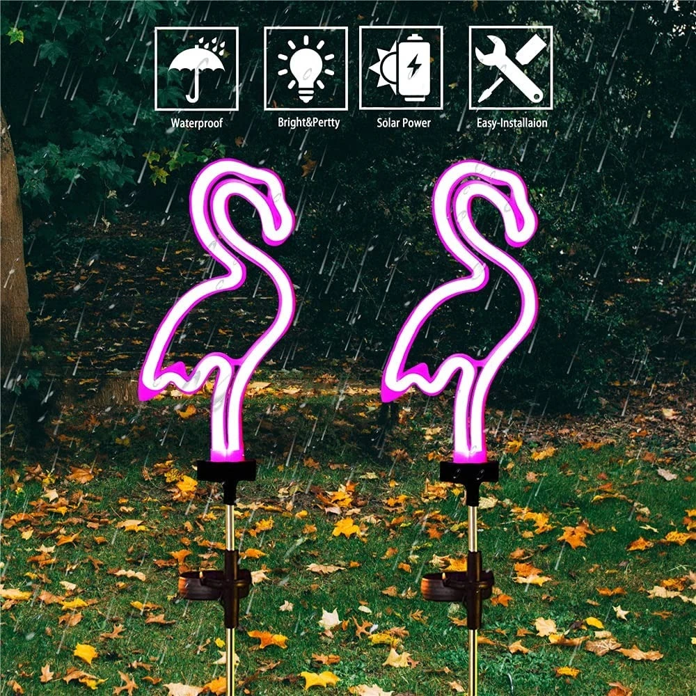 Solar Garden Stake Lights Outdoor Neon Strips Flamingo Cactus Pathway Light for Lawn Patio Yard Walkway Garden Decor 1/2/4 Pack