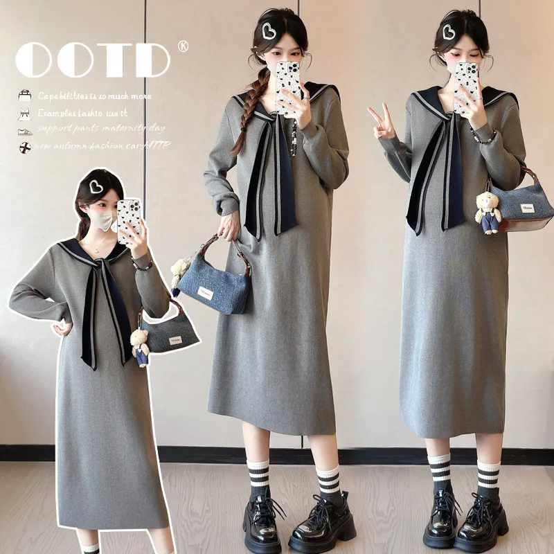 abito-premaman-2025-autunno-inverno-nuovo-stile-minimalista-elegante-stile-preppy-colletto-alla-marinara-manica-lunga-abito-dritto-in-maglia