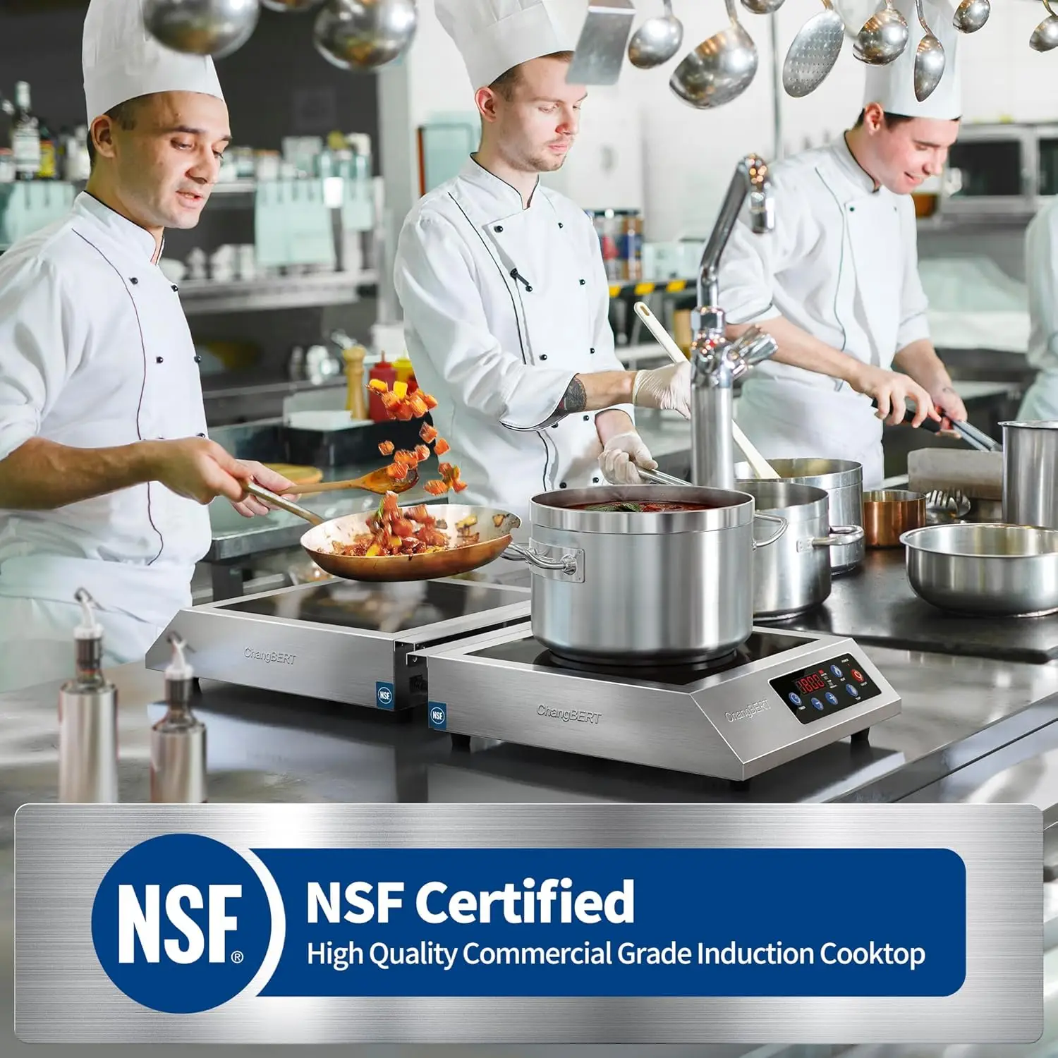 Draagbare inductiekookplaat 1800W NSF-gecertificeerd commercieel bereik Krachtige aanrechtbrander Pro Chef Professionele kookplaat 18/10