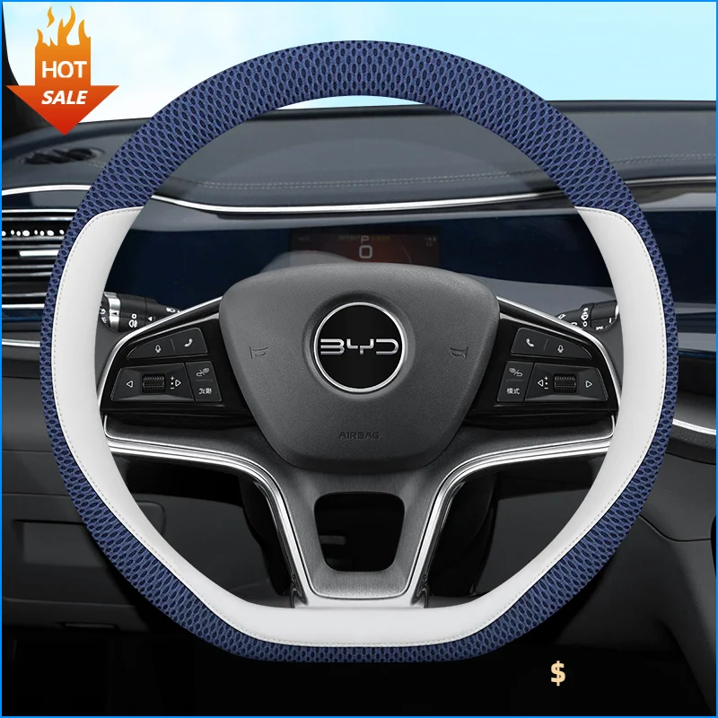 

Leather Car Steering Wheel Cover for BYD Atto 3 EV Yuan Plus 2022 2023 2024 Breathable Non-slip Car-styling Auto Accessories