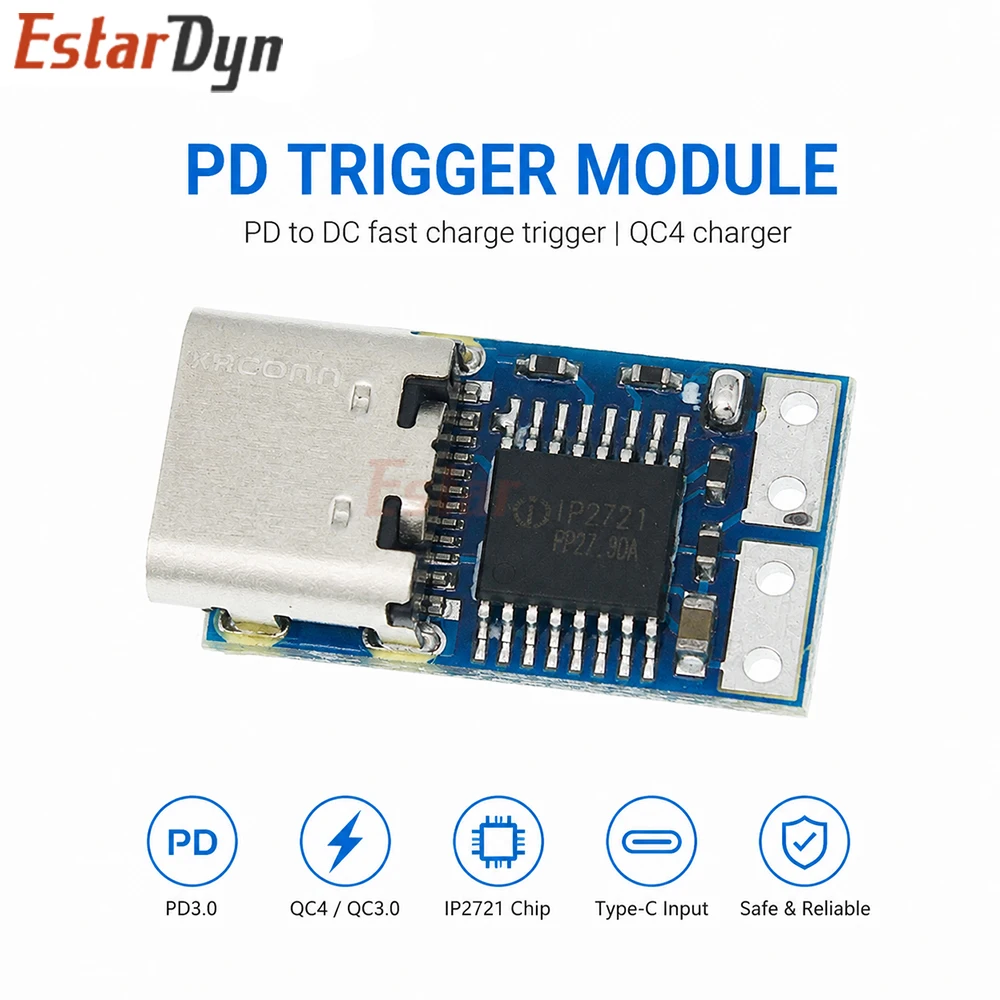 Estardyn Type-C PD2.0 PD3.0 Decoy Trigger Module to DC 9V/12V/15V/20V Fixed Voltage Power Supply Board for DIY Router LED