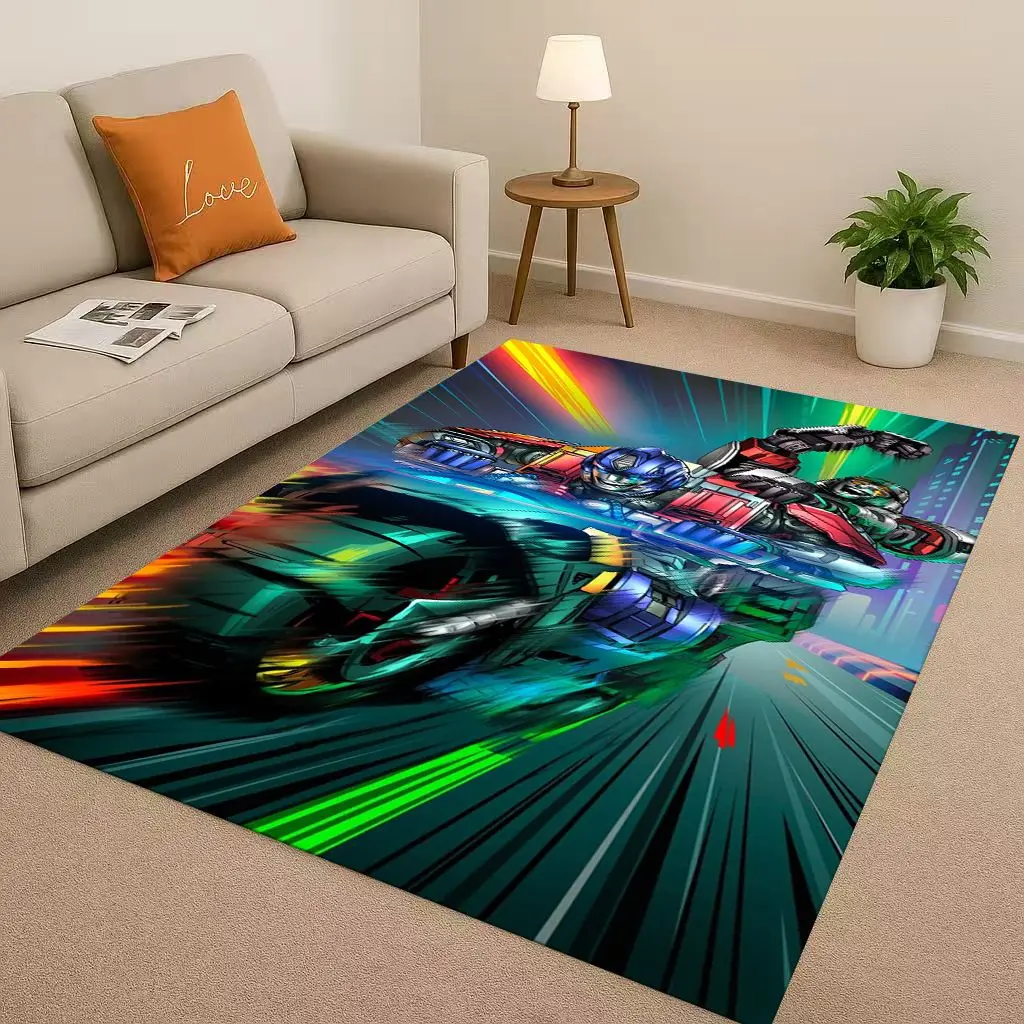 HD T-Transformers Optimus Prime Bumblebee Cartoon Living Room Non-Slip Area Rug Carpet for Bedroom Sofa,Easy Clean Home Doormat