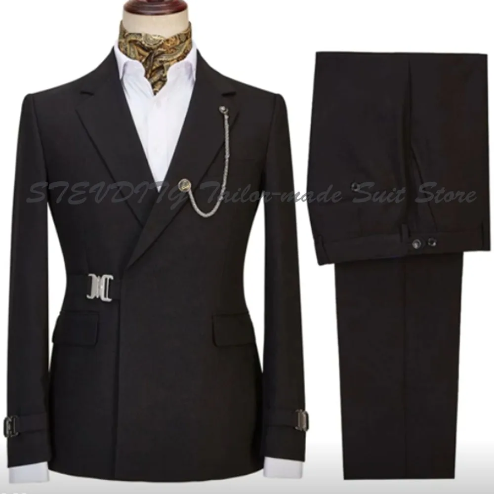 

Black Men Suits Notch Collar High Quality 2 Pieces Jacket Pants Banquet Celebrity Prom Party Male Clothing Classic