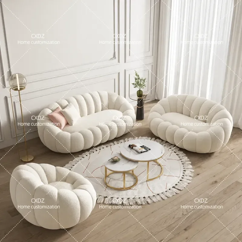 Pumpkin Lazy Sofa Rotatable Lamb Wool Fabric Couch for Living Room Balcony Apartment Leisure Sleeping and Lying Down