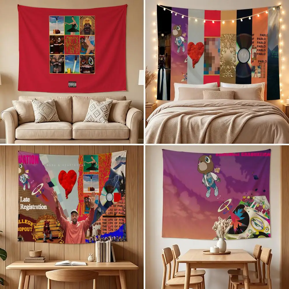K-Kanye W-West Tapestry Custom Living Bedroom Party Dormitory Interior Wall Bohemian Decoration Attached Clip