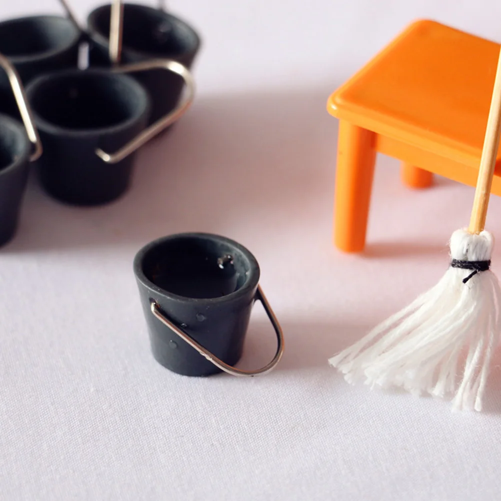 5 Sets Tiny House Dollhouse Bucket Mop Mini Iron Buckle Small Supply Accessories Ornament DIY Accessory Child