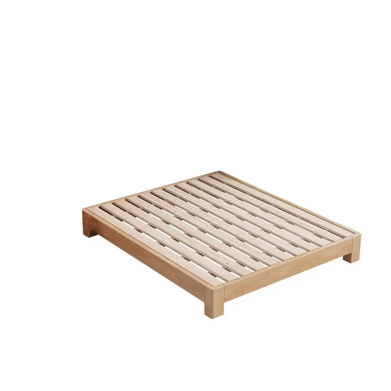 

No bedside solid wood bed, shelf tatami Nordic Japanese floor-to-ceiling modern simple small apartment with flush edges