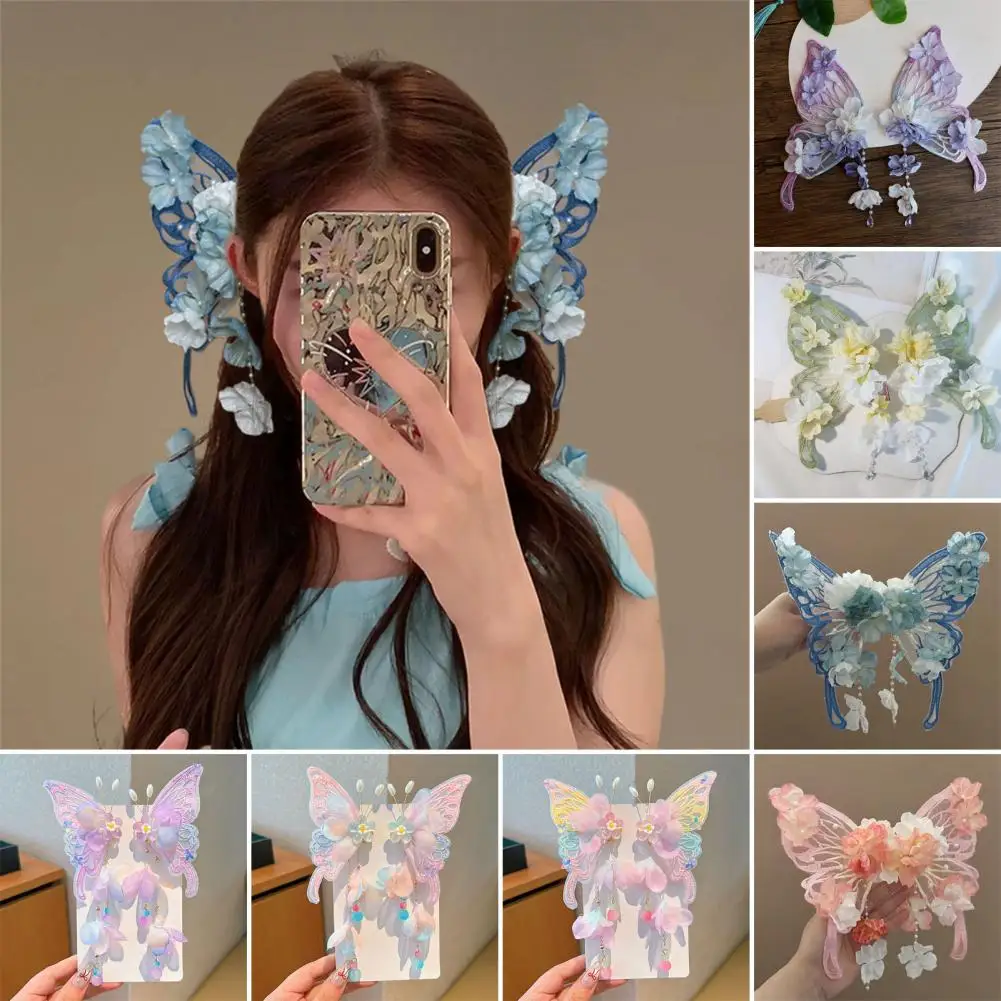 

2pcs/set Sweet Ancient Style Fairy Tale Butterfly Hairclips Elegant Styling Hair Clip Extra Large Side Clip For Women Girls