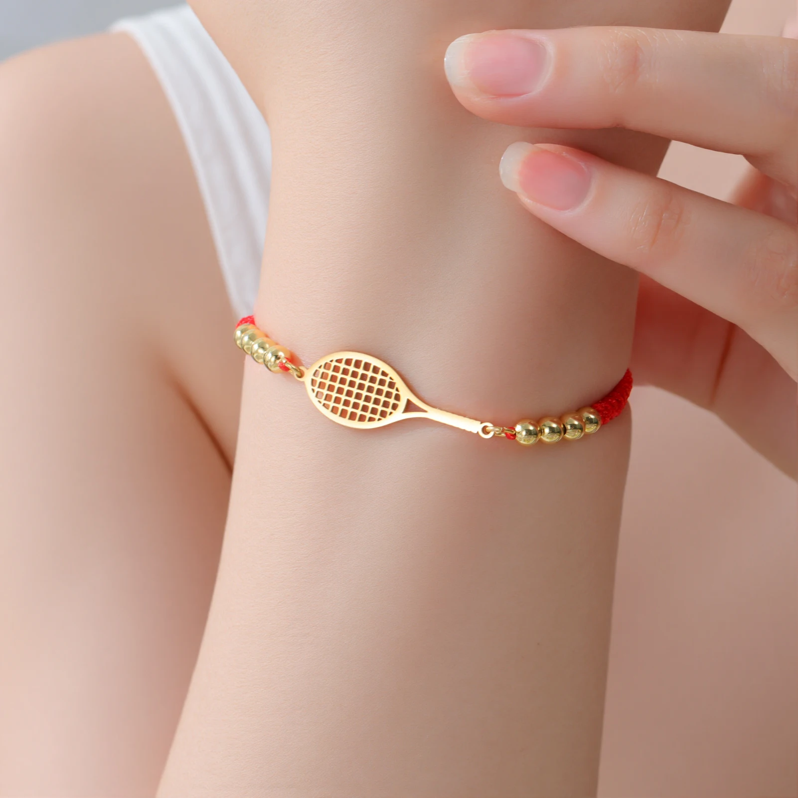 Ball Tennis Bracelet Gift for Woman Men Couple Friend Bangle Gold Color Stainless Steel Red Black Rope Chain Jewelry view 2
