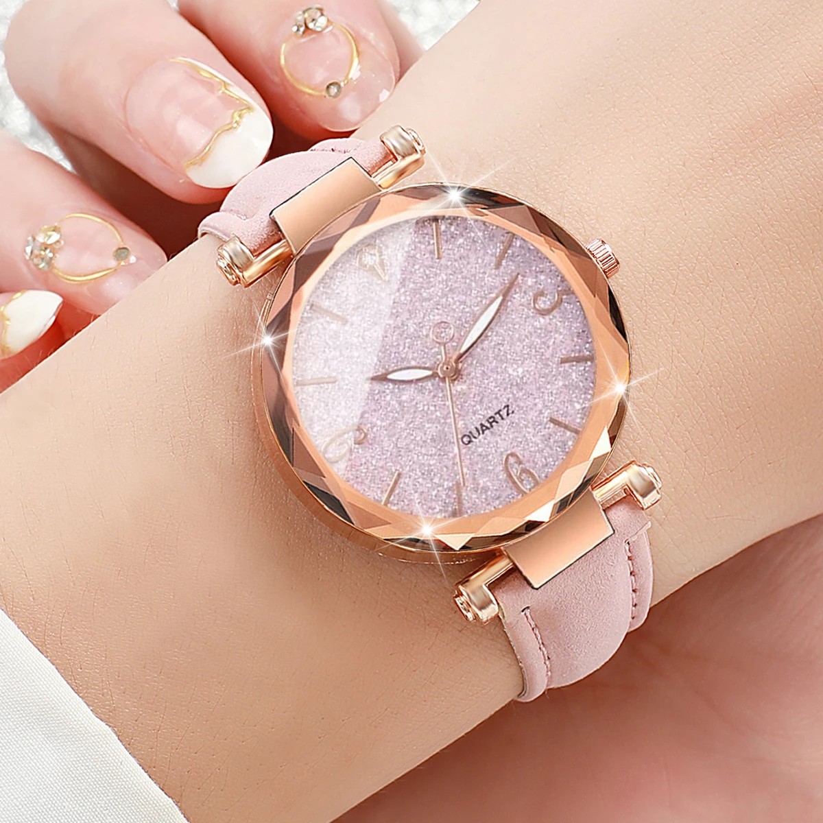 8PCS/Set Fashion Starry Dial Women Watches Casual Leather Band Ladies Quartz Watch Set Reloj Mujer（Without Box）