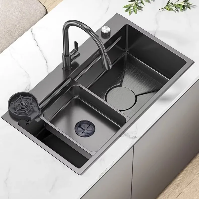 

Grey Kitchen Sink 304 Stainless Steel Single Bowl Thickened Family Use Large Basin Ideal for Washing Dishes and Vegetables