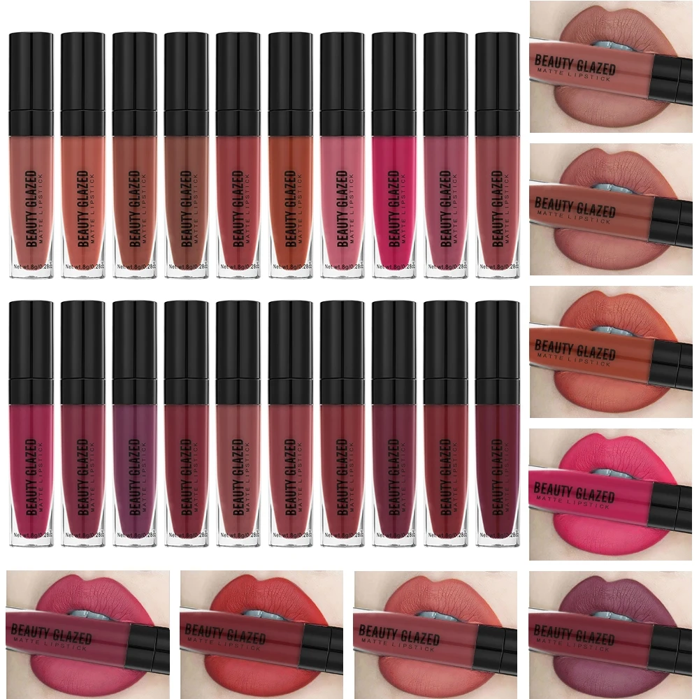 Beauty Glazed 20 Colors Long Lasting Waterproof Matte Lipstick Lip Tint Smooth Lightweight Lip Makeup