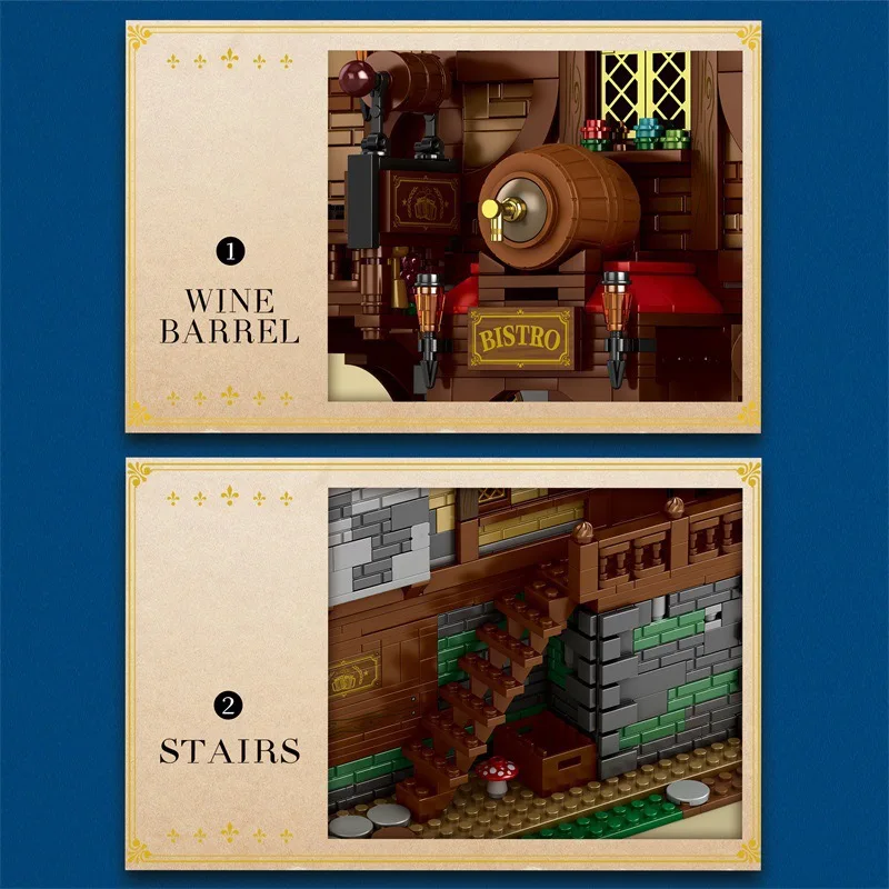 MOC Europäischen Jahrhundert Mittelalterliche Alte Taverne Architektur Modell Bausteine Stadt Straße Szene Ziegel Puzzle DIY Spielzeug Kind Geschenke
