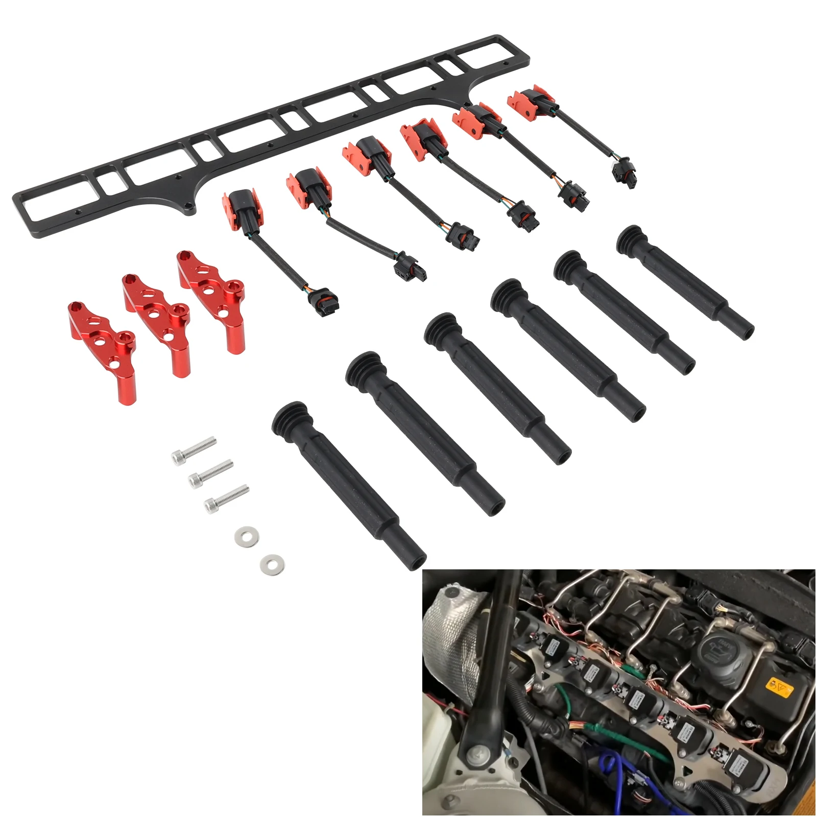 N54 Coil Adapter Bracket to B58 Coil Conversion Plate Wire Harness Rubber Boots For BMW X6 Z4 135i 335i L6 3.0L N54 Twin Turbo