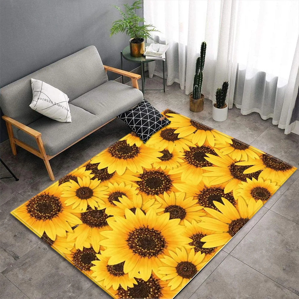 Sunflower Living Room Area Rug 3D Flower Bedroom Carpets Valentine's Day Decoration Floral Kitchen Rug Bath Mat Entrance Doormat