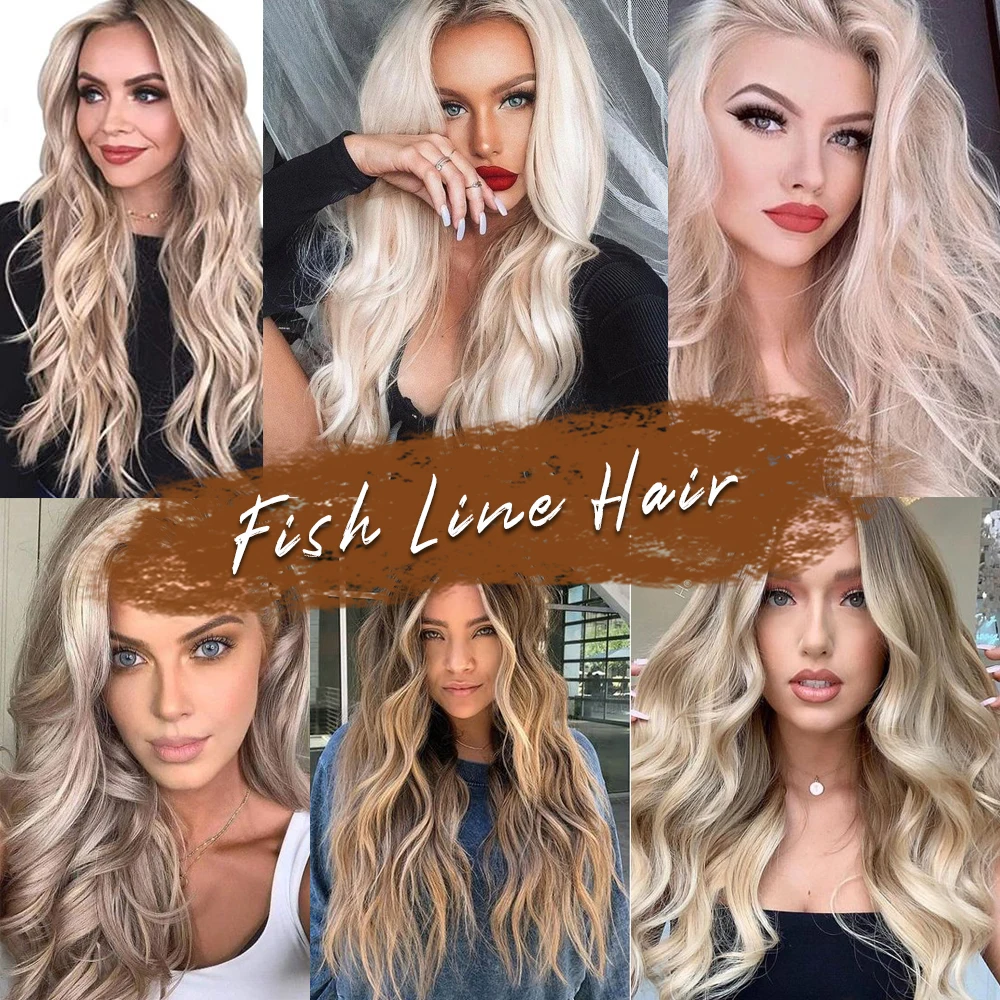 Dansama-Clip de extensión de cabello sintético para mujer, postizo de línea de pescado secreto, tejido corporal, color negro, degradado y marrón