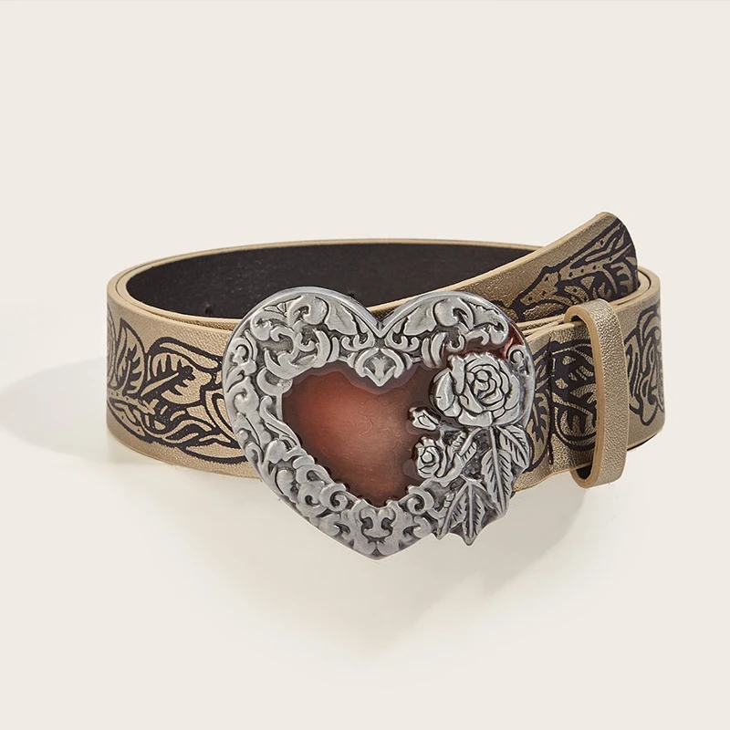 Punk Style Personality Retro Embossed Hear Belt Y2K Spicy Girl Versatile Gothic Unisex Belts For Women Luxury Men Jean Waistband