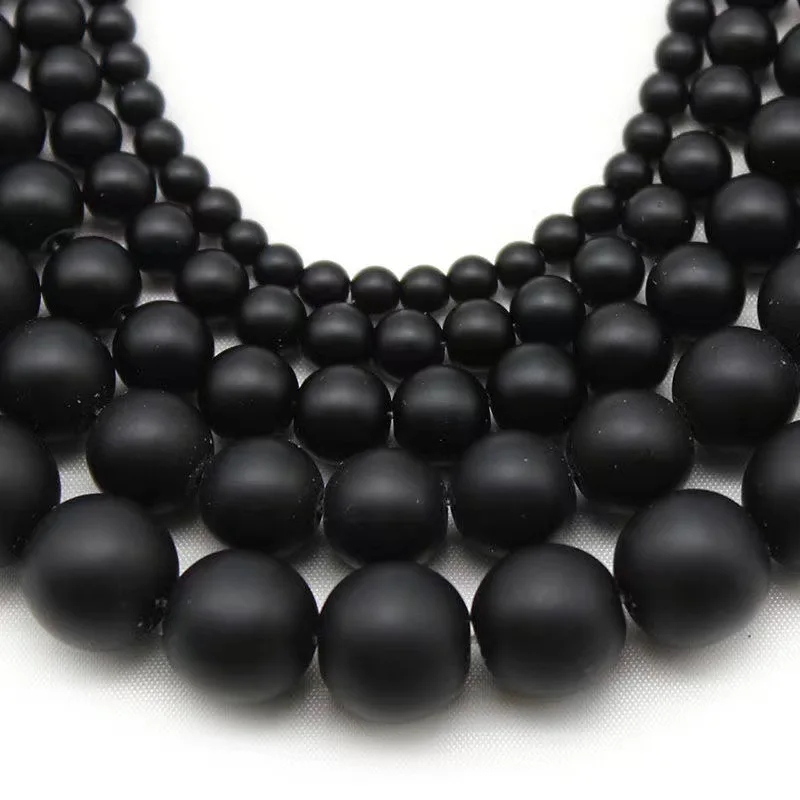 Black Frosted Matte Beads Round Loose Beads Natural Stone Beads for Jewelry Making DIY Bracelet Accessories 6/8/10/MM