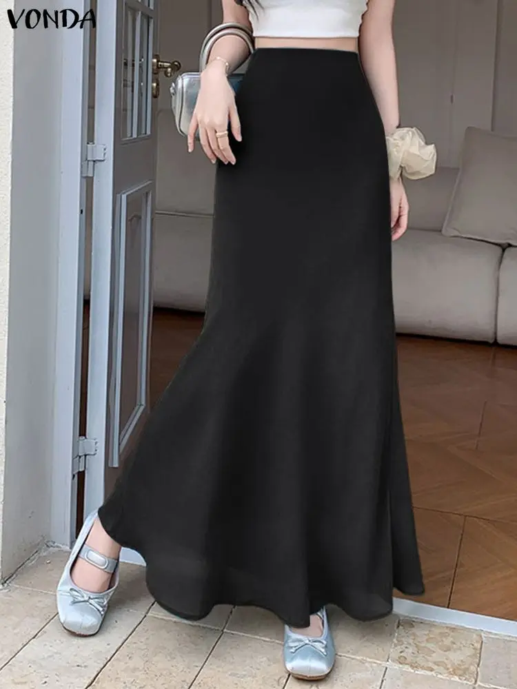 VONDA Summer Thin Long Skirts Spring Women Casual Solid Color Maxi Bottoms 2025 Fashion Hoiday Loose Jupes Faldas Saia Skirts
