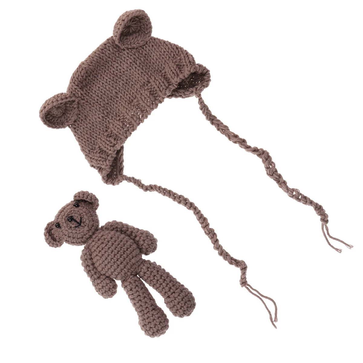 아기 니트 사진 촬영 모자 신생아 카키 크로셰 곰 모자 아기 사진 소품 0-6개월 유아 사진 촬영 액세서리