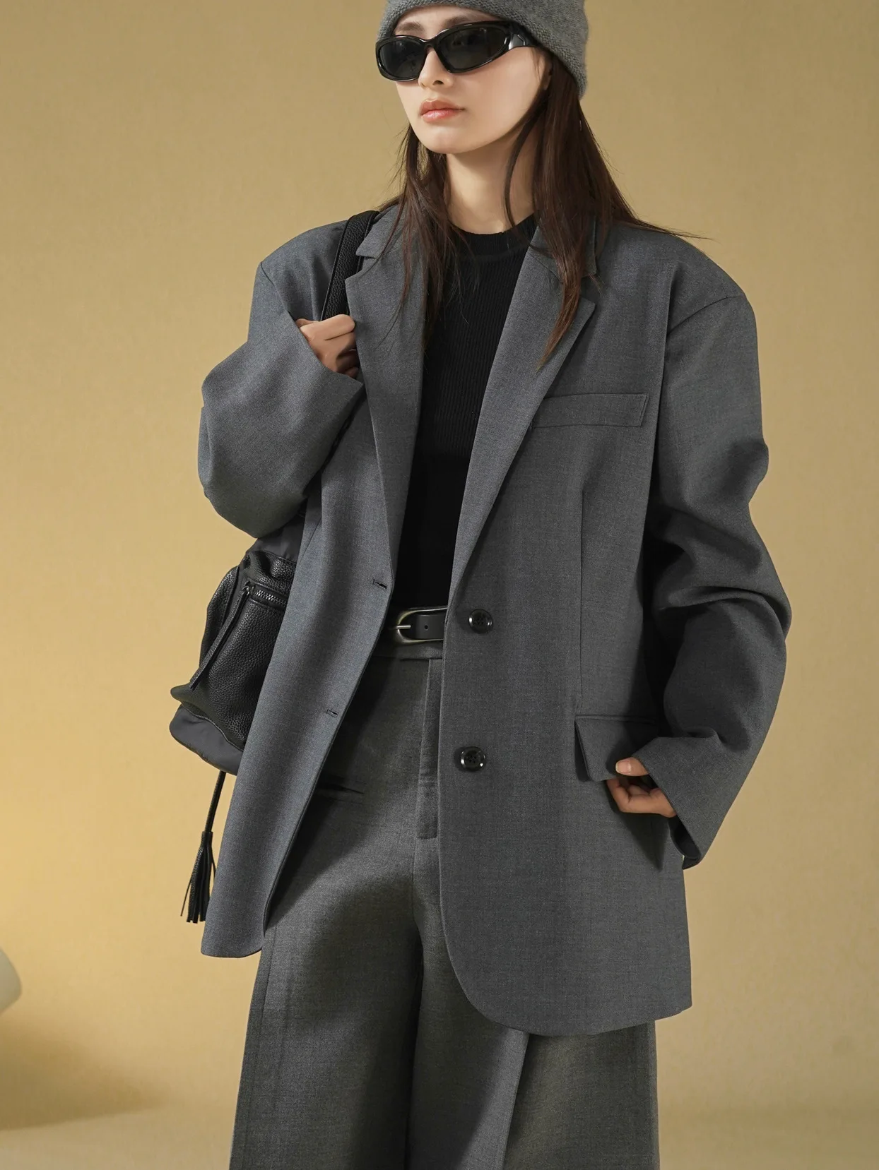 Spring and autumn women's casual solid color single breasted pocket decoration loose jacket
