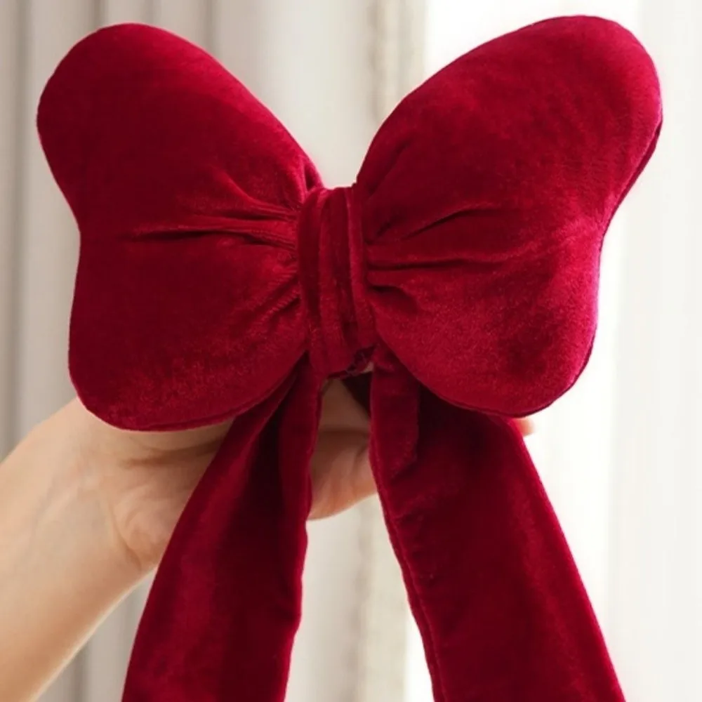 Decorative Velvet Bow Curtain Straps Adjustable Red Mosquito Net Tie with Tassels Romantic Curtain Tieback Bedroom Decor