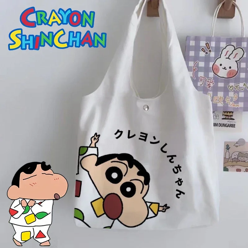 

Crayon Shin-chan женская сумка-тоут Милая аниме однотонная Студенческая Повседневная сумка через плечо большая емкость многоразовая сумка для покупок