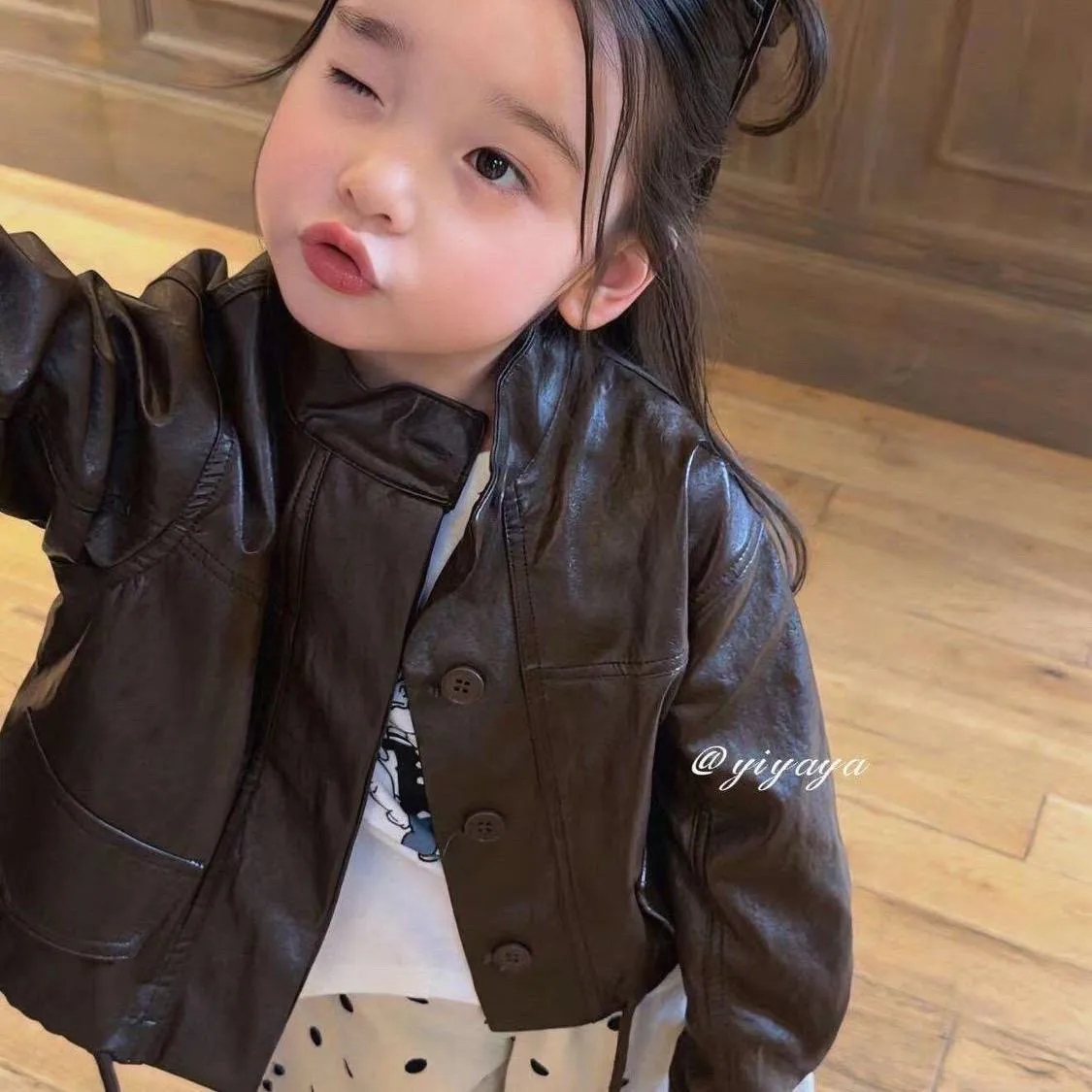 Girls Casual Leather Jacket Spring Autumn New Kids Korean Style Short Coat Baby Toddler Fashion Children Outerwear