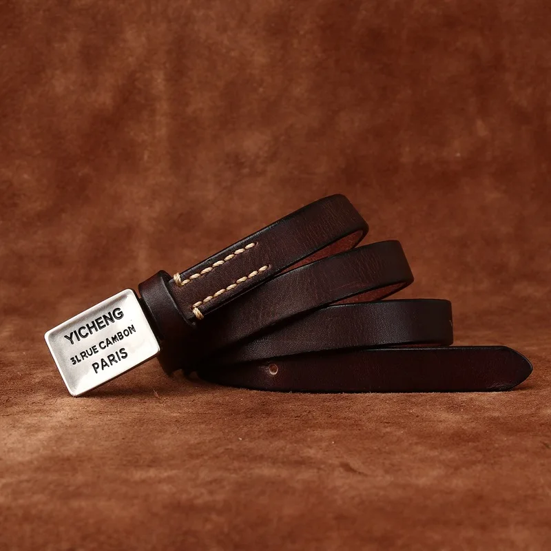 New Smooth Buckle Women's Belt Genuine Leather Waist Belt Versatile High-End INS Style for Skirts Jeans Fashion Accessory