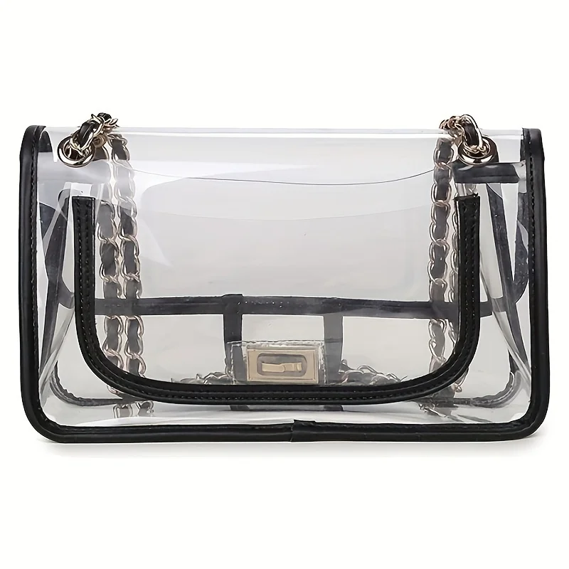 

Transparent Crossbody Bag, Trendy Chain Shoulder Bag, Waterproof Jelly Bag For Travel Beach Concert Event