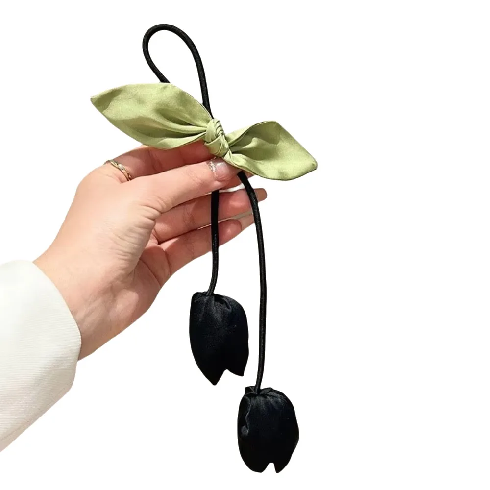 

Sweet Tassels Tulip Hair Rope Bowknot Cloth Flower Hair Ring Headdress Korean Style Elastic Hair Band Women