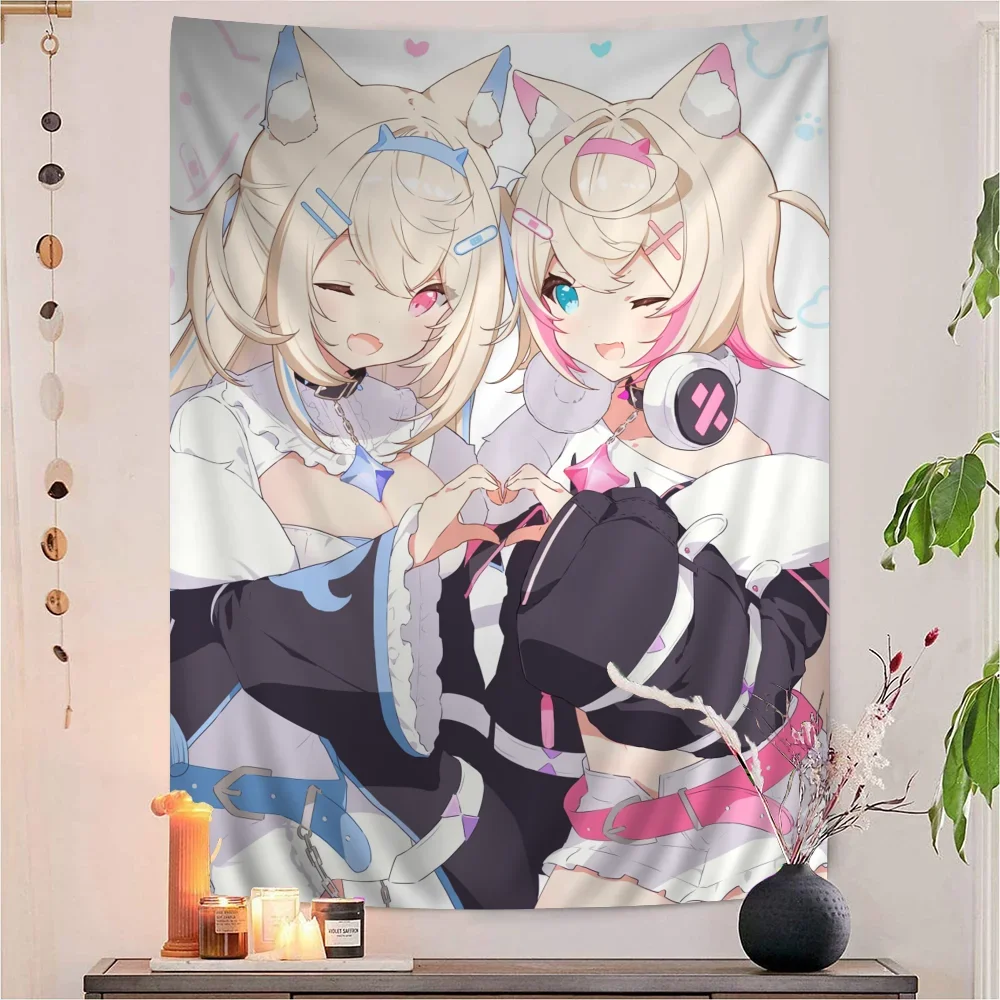 FuwaMoco Fuwawa Mococo Hololive Vtuber Chart Tapestry Art Science Fiction Room Home Decor Cheap Hippie Wall Hanging