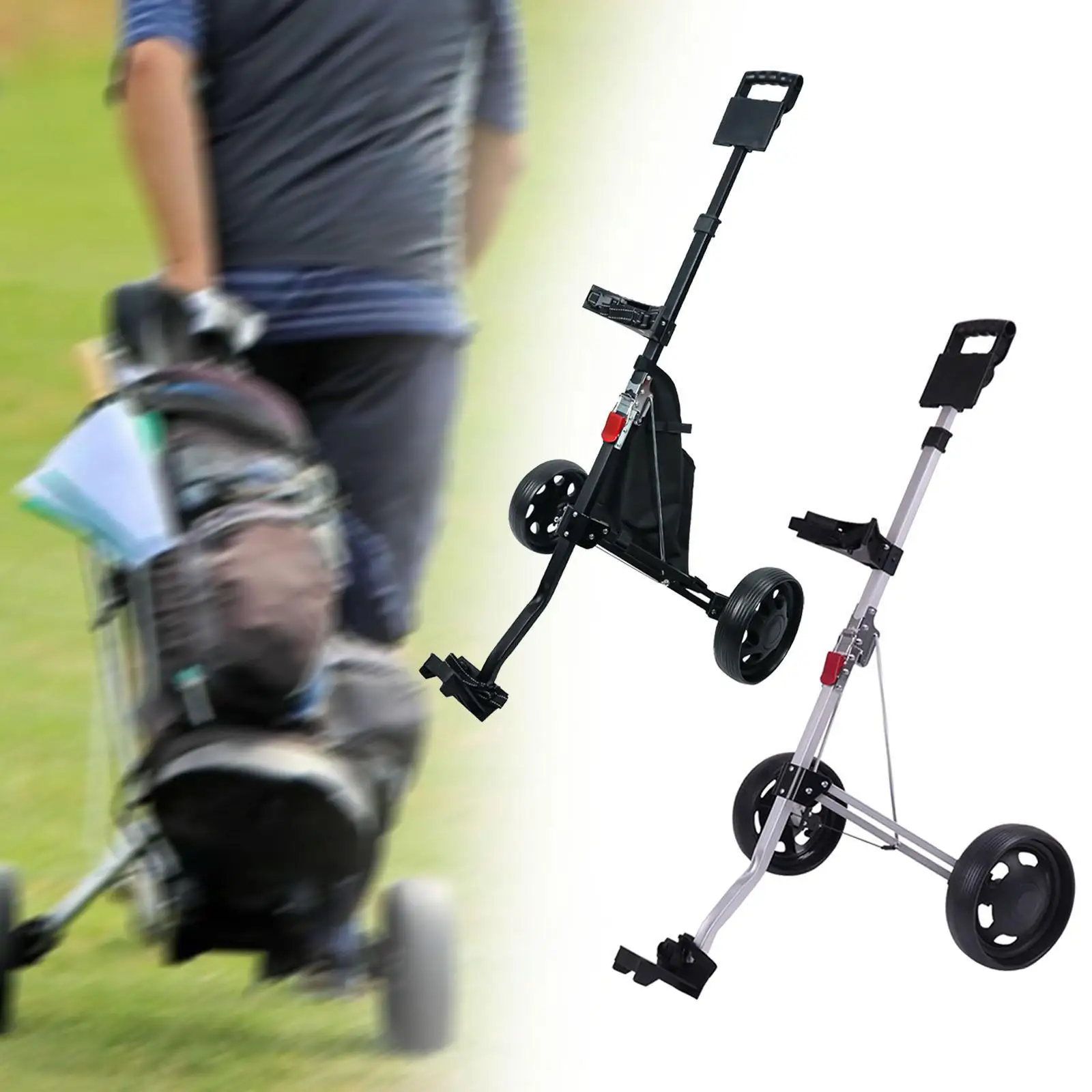 Golf Push Cart, Golf Bag Cart, Outdoor Golf Bag Pull Cart, Compact Professional 2 Wheel Golf Trolley Golf Accessories