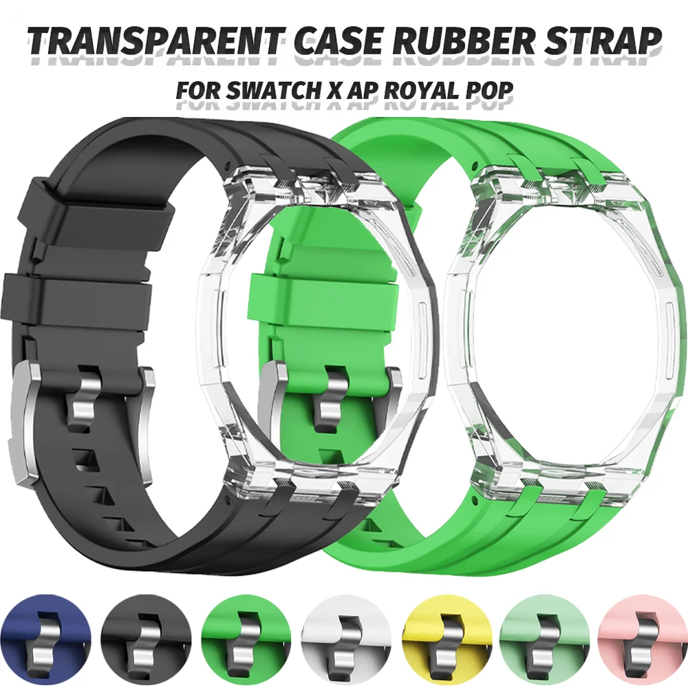 Silicone Strap+case for Swatch X AP Royal Pop Mechanical Pocket Watch Changing Wristband for X AP Royal Pop High-end Accessory