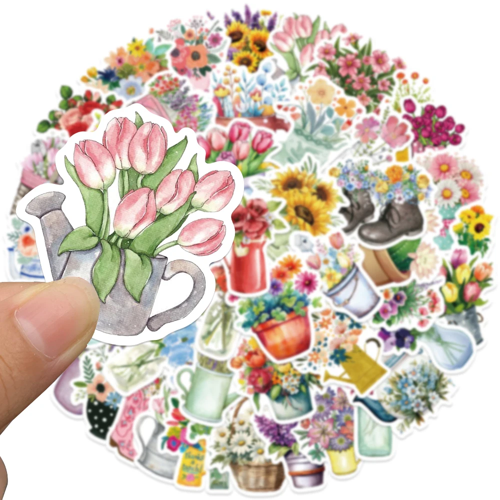 50pcs adesivi per fiori in stile acquerello decalcomanie estetiche per Graffiti per bottiglia d'acqua Laptop bagagli Skateboard Scrapbook Stickers