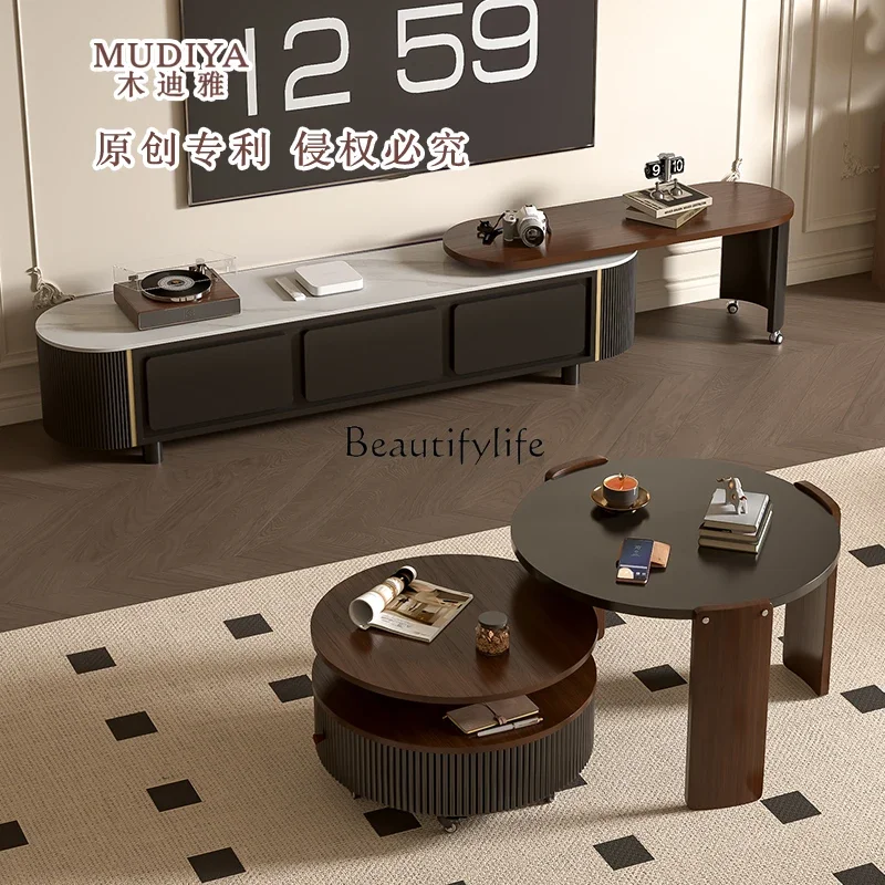 yj57 Rock slab coffee table household living room small apartment creative movable medieval tea table