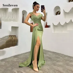 Smileven cetim sereia vestidos de noite miçangas rendas árabe saudita vestidos de baile até o chão vestido de ocasião formal 2024 personalizado