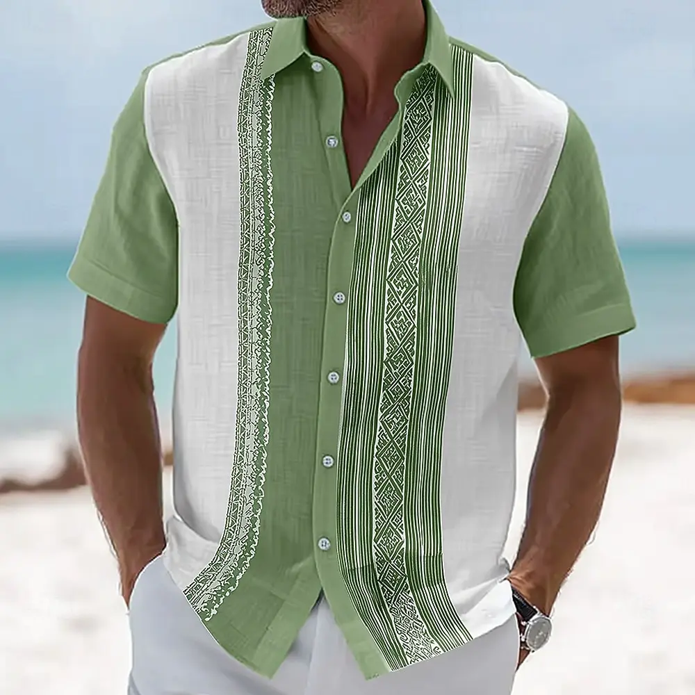 Men's Premium Guayabera Ethnic Style Shirt, Luxury Casual Design For Summer Vacation, High-End Beachwear & Daily Style