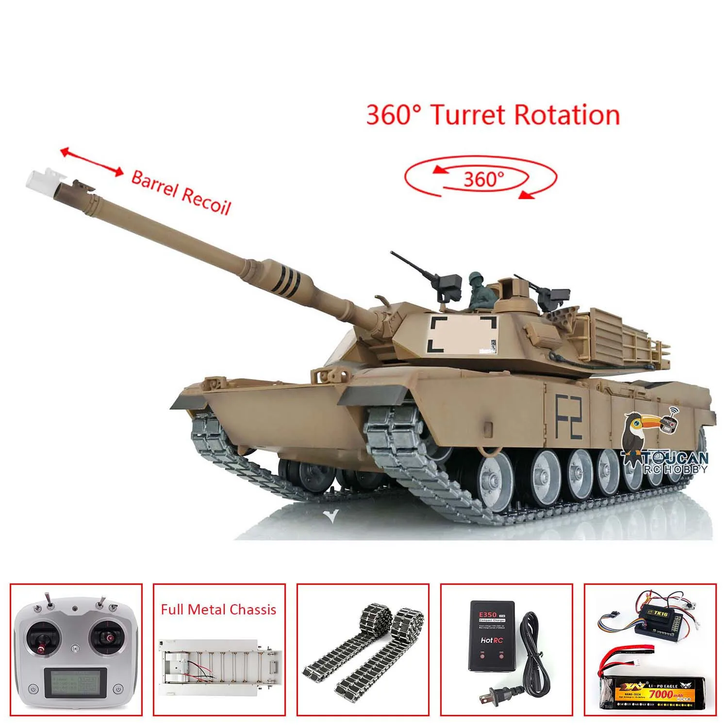 

Heng Long 1/16 Full Metal Chassis RTR RC Tank 3918 M1A2 Abrams TK16 IR Ver with Smoke Barrel Recoil Toy THZH1444