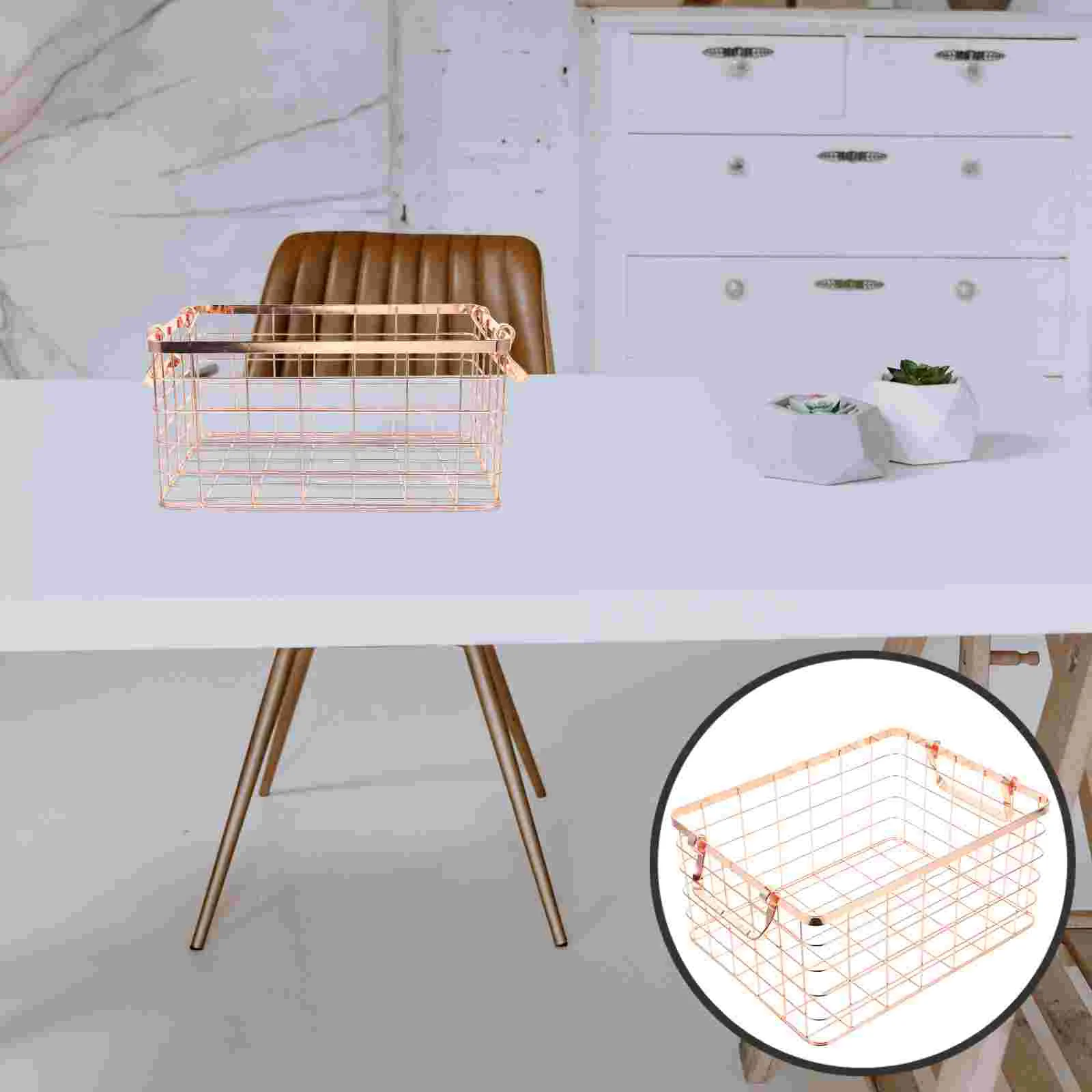 

Woven Baskets Wrought Iron Storage Fruit Hand Iron- Refreshment Golden Decorative Holder Baby