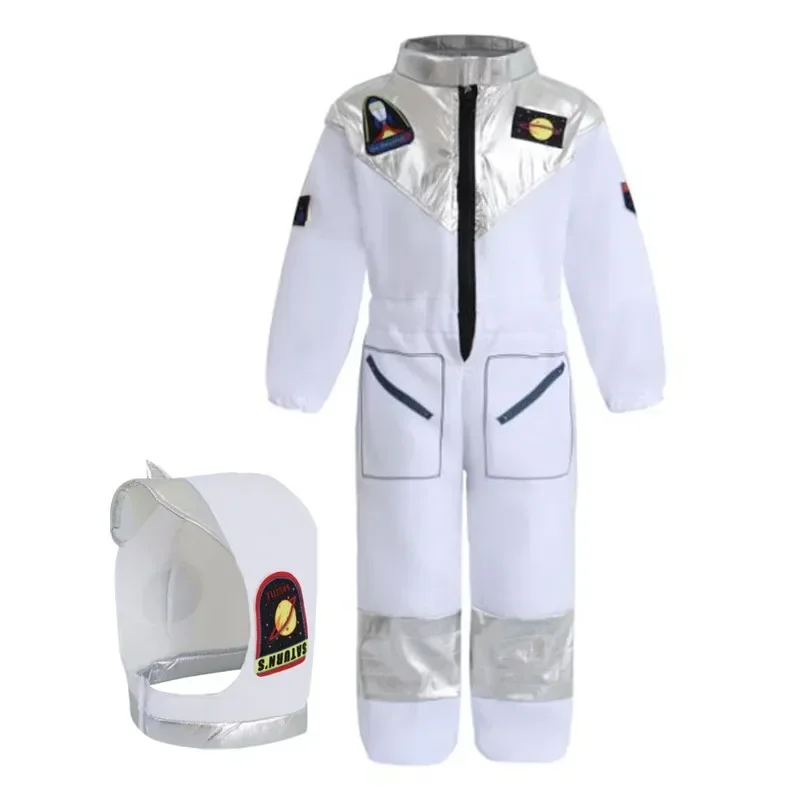 

New US Astronaut Dressup Costume Deluxe Print Cartoon White Space Suit Bodysuit Halloween Role Play Adventure Gloves Hat Set