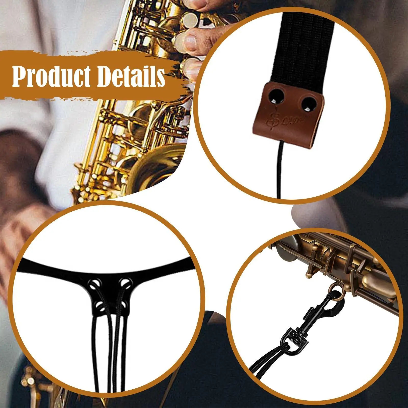 Tali Leher Saksofon Peralatan Saksofon Tali Leher Sax Ringan Hitam dengan Panjang Dapat Disesuaikan untuk Soprano Tenor Alto Baritone