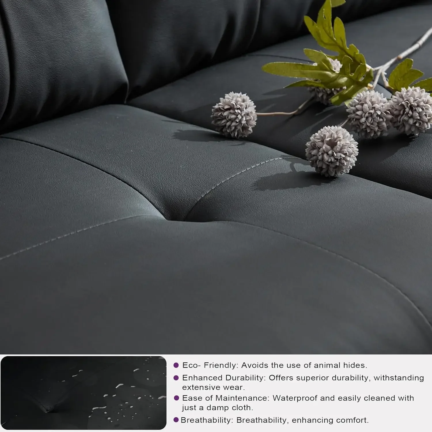 [Frete grátis! ]Sofá sofá 61 "pequeno loveseat sofás para sala de estar, sofá de couro sintético preto meados do século moderno tufado mini s